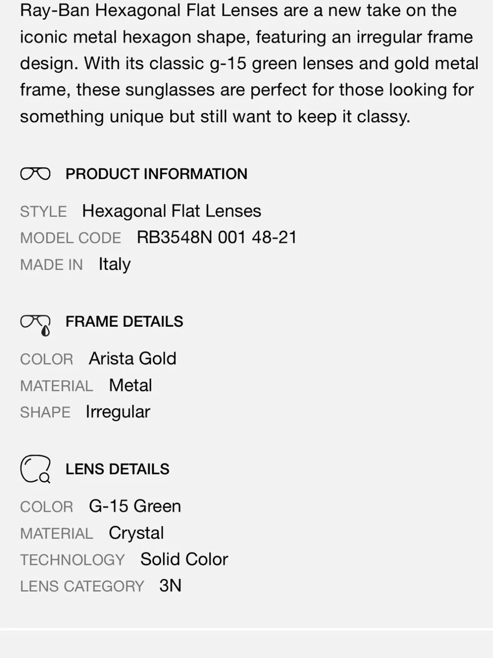 RAY ban sunglasses, hexagonal shape, gold with green lenses.  No case available